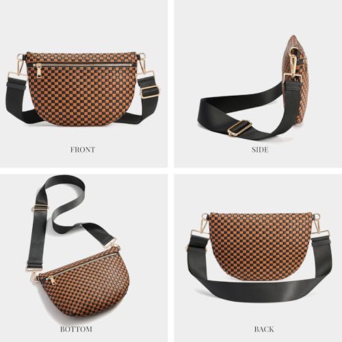 Image of Woven Crossbody Bags For Women, Checkered PU Waist Pack Travel Sling Bag