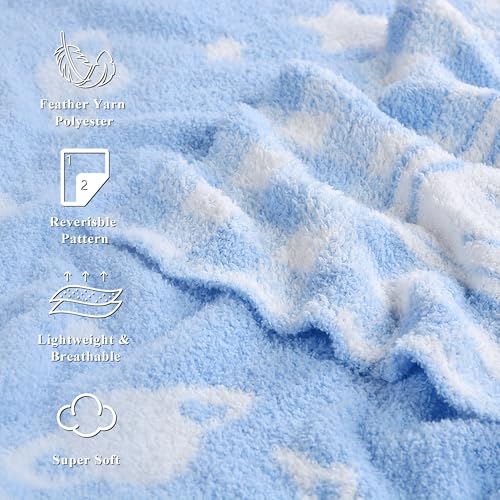 Image of Blue Planet Baby Blanket - Knitted Space-Themed Throw for Baby Boys, Galaxy Nursery Decor & Newborn Shower Gifts - Soft & Breathable, 30x40 Inch