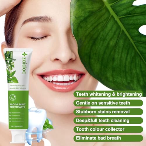 Image of ZAlDOC 2-Pack Aloe Mint Toothpaste, Refreshing Mint Flavor, Daily Toothpaste with Activated Charcoal, Formulated with Botanical Extracts, 4.23 oz*2