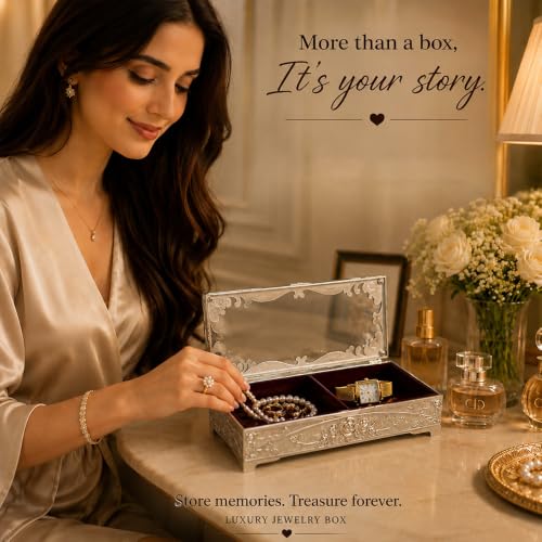 Image of Diviniti Handcrafted Wedding Design 2-in-1 Decorative Storage Box with Lid, White | Multipurpose Home Decor Organizer for Jewelry, Keys, Chocolates, Keepsakes, Table Accent & Gift Item