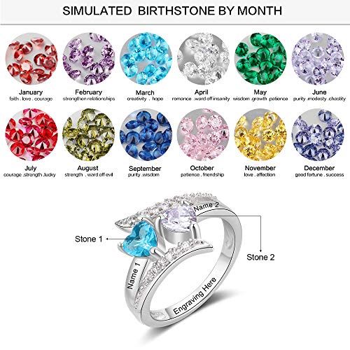925 Sterling Silver Promise Rings for Her Personalized Mothers Rings with 2 Simulated Birthstones Womens Meaningful Engagement Wedding Names Jewelry (6)2