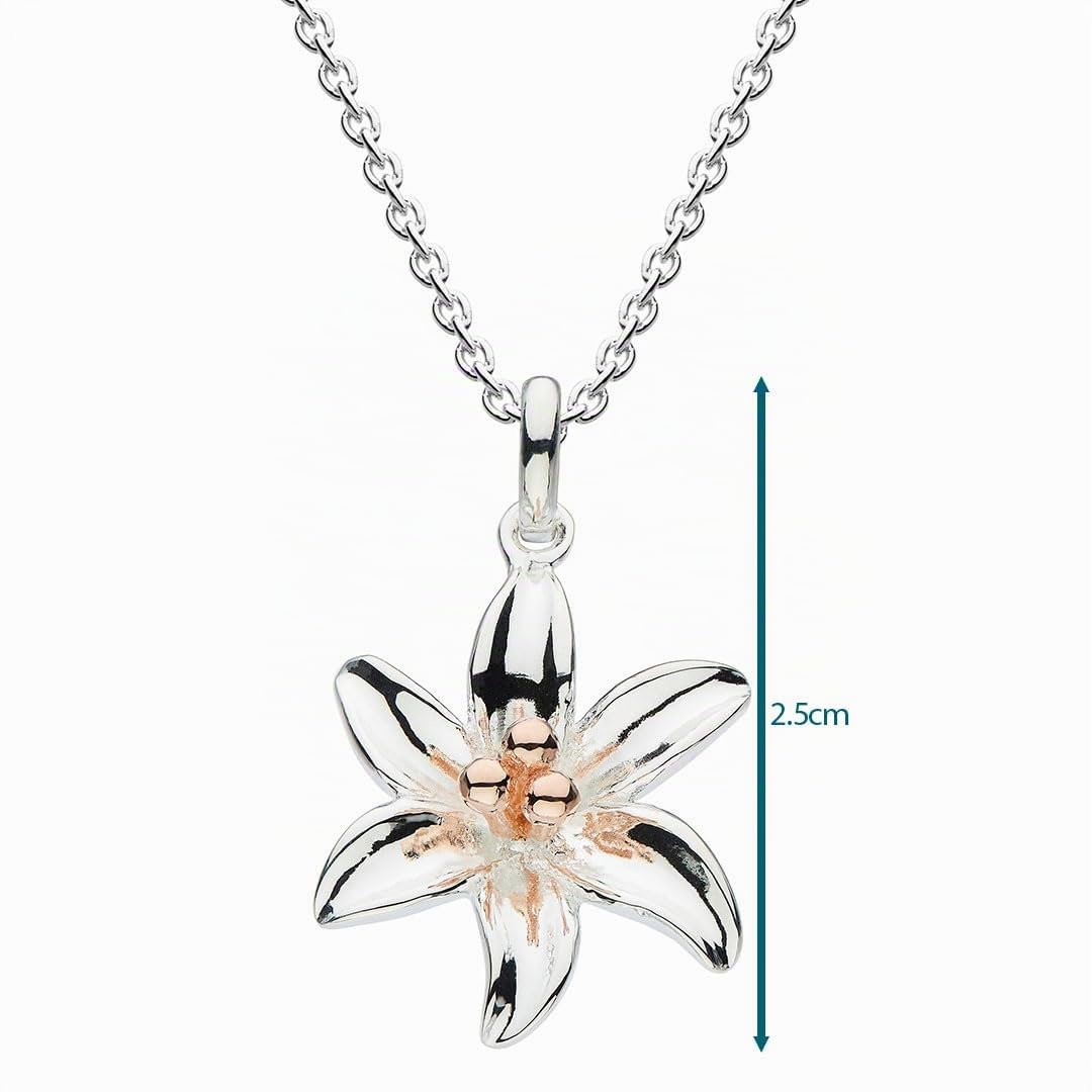 Dew 9083RG Collana con ciondolo a forma di giglio tigre, in argento Sterling e con placcatura in oro rosa, da 45,7 cm