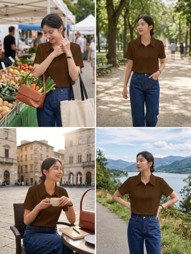 Image of Leriya Fashion Women's Summer Polo T-Shirt - Lightweight Breathable Short Sleeve Collared T-Shirt, Casual Loose Fit Everyday Top for Women
