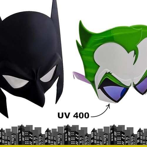 Image of Sun-Staches Batman Sunglasses, DC Comics Heroes & Villains Costume Accessory | Official DC Batman, Robin, Batgirl, Joker, Catwoman, or Harley Quinn | Costume Ready | 100% UV | One Size Fits Most
