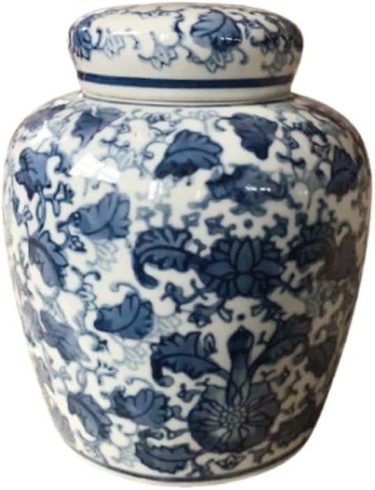 Food Storage Jar,Decorative Jar Ginger Jar Vase Decor Traditional Chinese White Lattice Ginger Jar With Lid Carved Lattice Decorative Temple Jar Carthage Ginger Jars Storag,Blue-14*17.5Cm