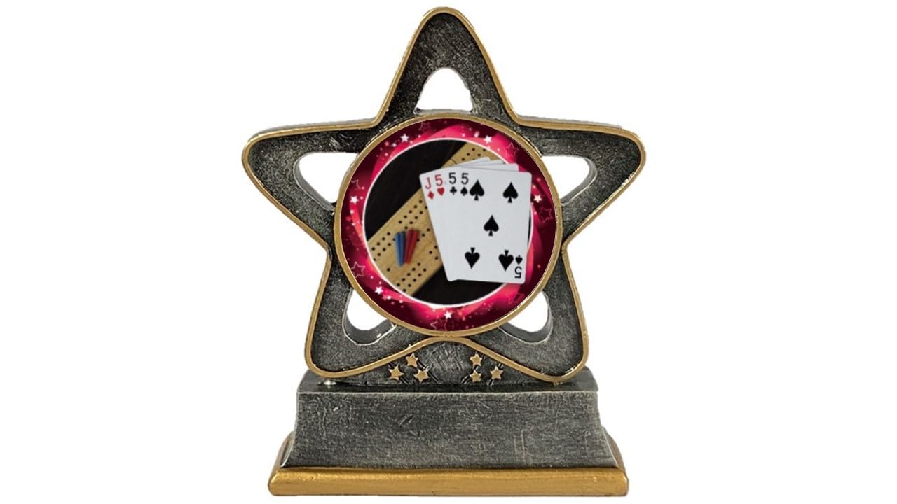 Troshow Antique Silver Cribbage Trophy Star 150Mm And Gold Resin Award Card Game Fives Jacks Free Engraving Rst006ascrib-Cl