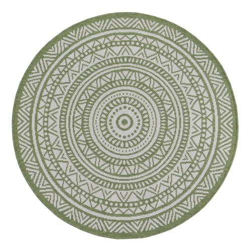 the carpet Mistra Robust Outdoor Rug, Modern, Weatherproof and UV-Resistant, for Balcony, Patio and Conservatory, but also Suitable for the Kitchen, Flatwoven, Green, 120 x 120 cm, Round