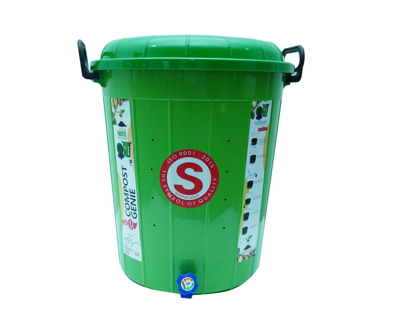 Surprise® Organic Composting Bin (30 litres) | Indoor - Outdoor Composter for Converting All Kinds of Kitchen Food Waste Into Fertilizer | Green
