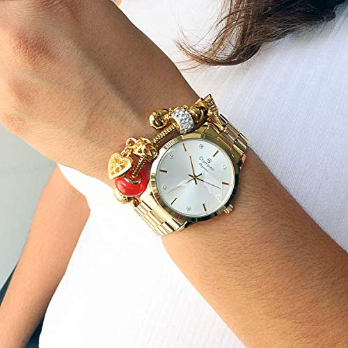 Relógio Champion Feminino Dourado Analógico CN24057W + Pulseira Berloques