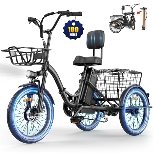 FRITTON Electric Tricycle for Adults, Peak 1200W Electric Trike, Foldable