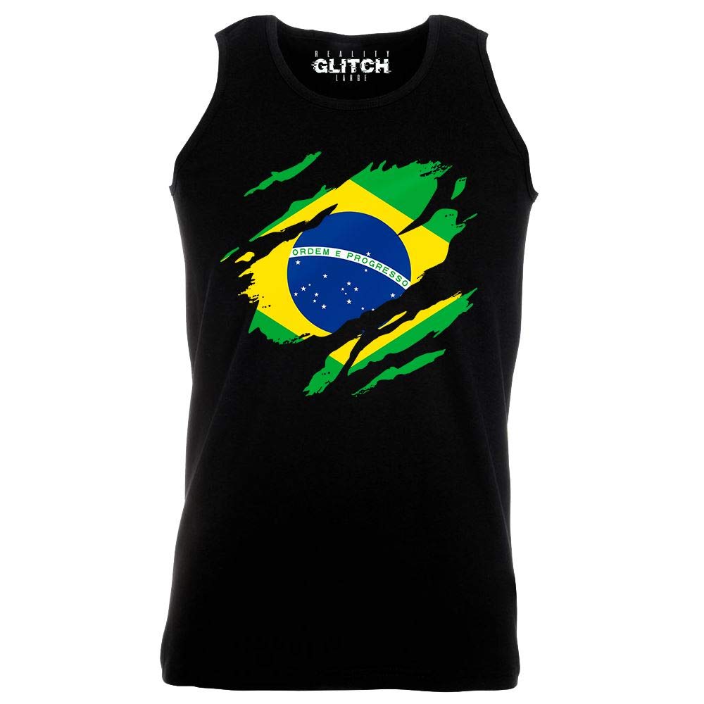 Reality Glitch Men's Black Torn Brazil Flag Vest