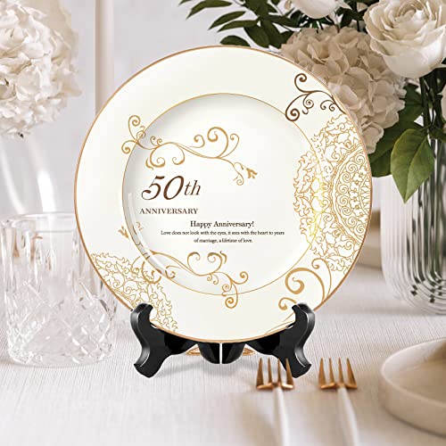 PuGez 50th Anniversary Wedding Gifts for Couple/Parents/Grandparents, 50th Golden Presents for Marriage, Gold Porcelain Keepsake Plate with Stand, 10 inch by PuGez - Used condition - US$17.02