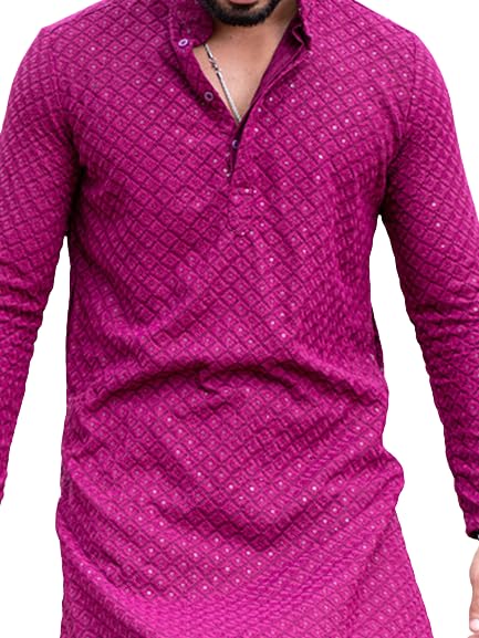 Image of Men's Floral Embroidered Cotton Rich Traditional and Lakhnavi Ethnic Wear Straight Partywear Kurta Set Pack Of 01.