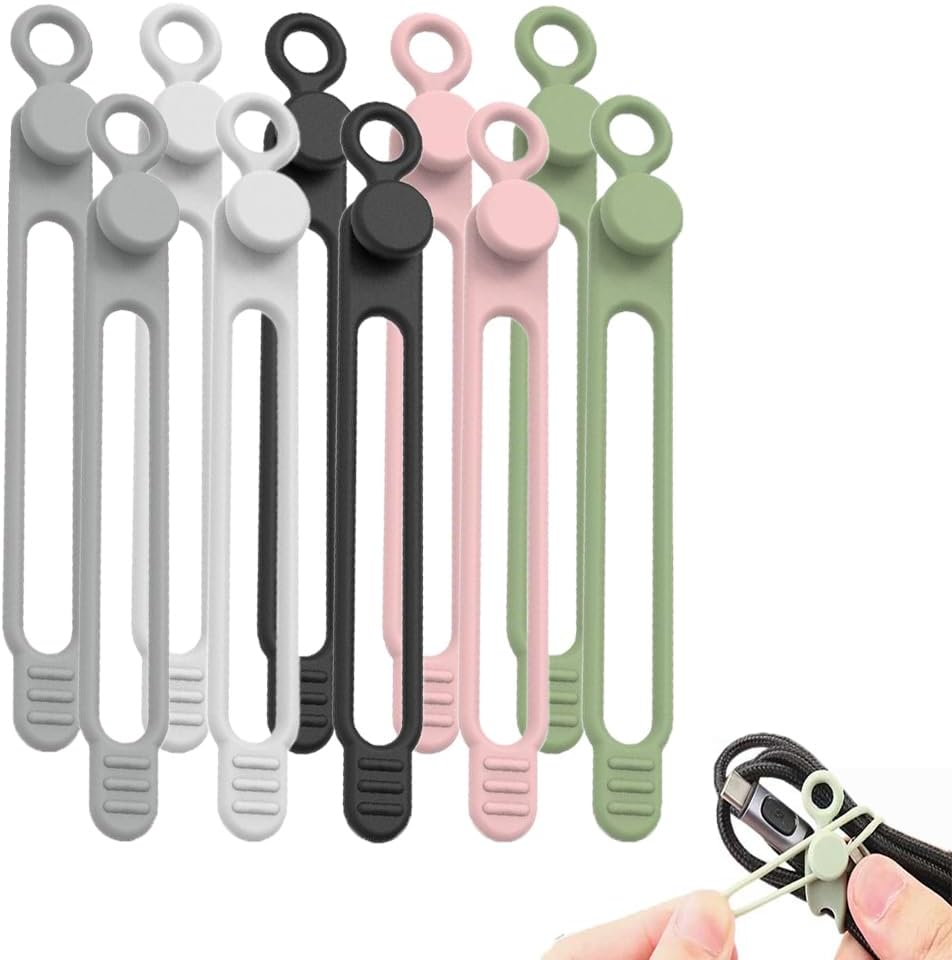 Data Cable Organizer, 2026 New Silicone Cable Ties Reusable Cable Management Organizer, Multipurpose Elastic Cord Organizer for Fastening and Bundling Cable Cords Wires Straps (5PC)
