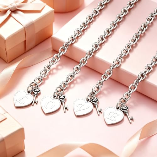 Image of M MOOHAM Heart Initial Bracelets for Girls Women - Engraved 26 Letters Initial Charms Bracelet Stainless Steel Bracelet Birthday Christmas Jewelry Gift for Women Teen Girls