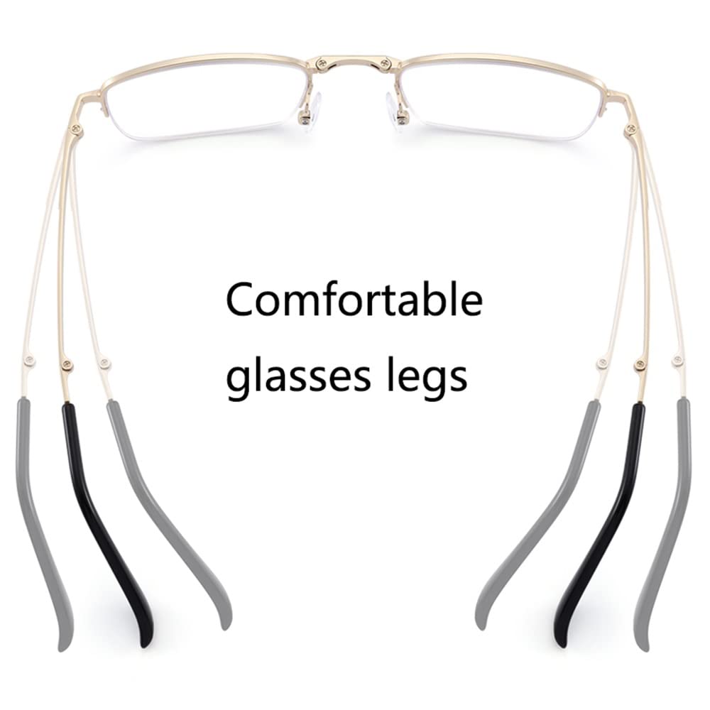 Faltbare Brille Bifokale Lesebrille Anti Blaulicht Progressives Lesebrillen Halbbrille Anti Müdigkeit Faltbare Lesegeräte (Color : Gold, Size : +1.50)