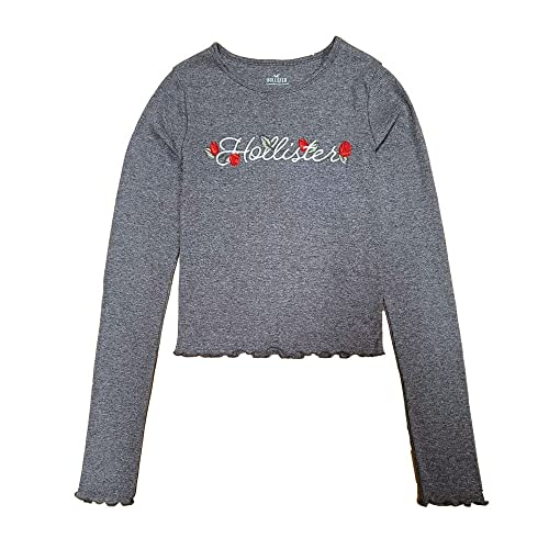 Hollister Long Sleeve Ribbed Baby Tee (Medium, Grey)