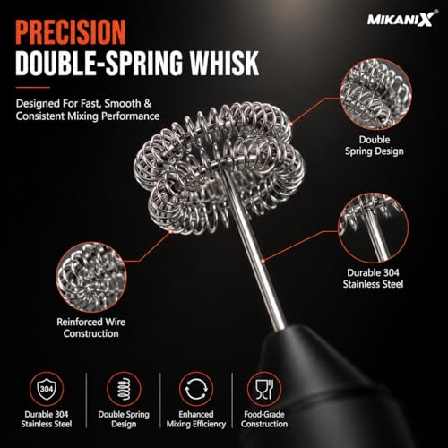 Image of MIKANIX Electric Milk Frother Handheld | Rechargeable Drink Mixer and Coffee Foamer Wand with 3 Speed Modes, Wireless Hand Held Milk Bubble Machine Whisks for Matcha, Latte, Hot Chocolate (Black)