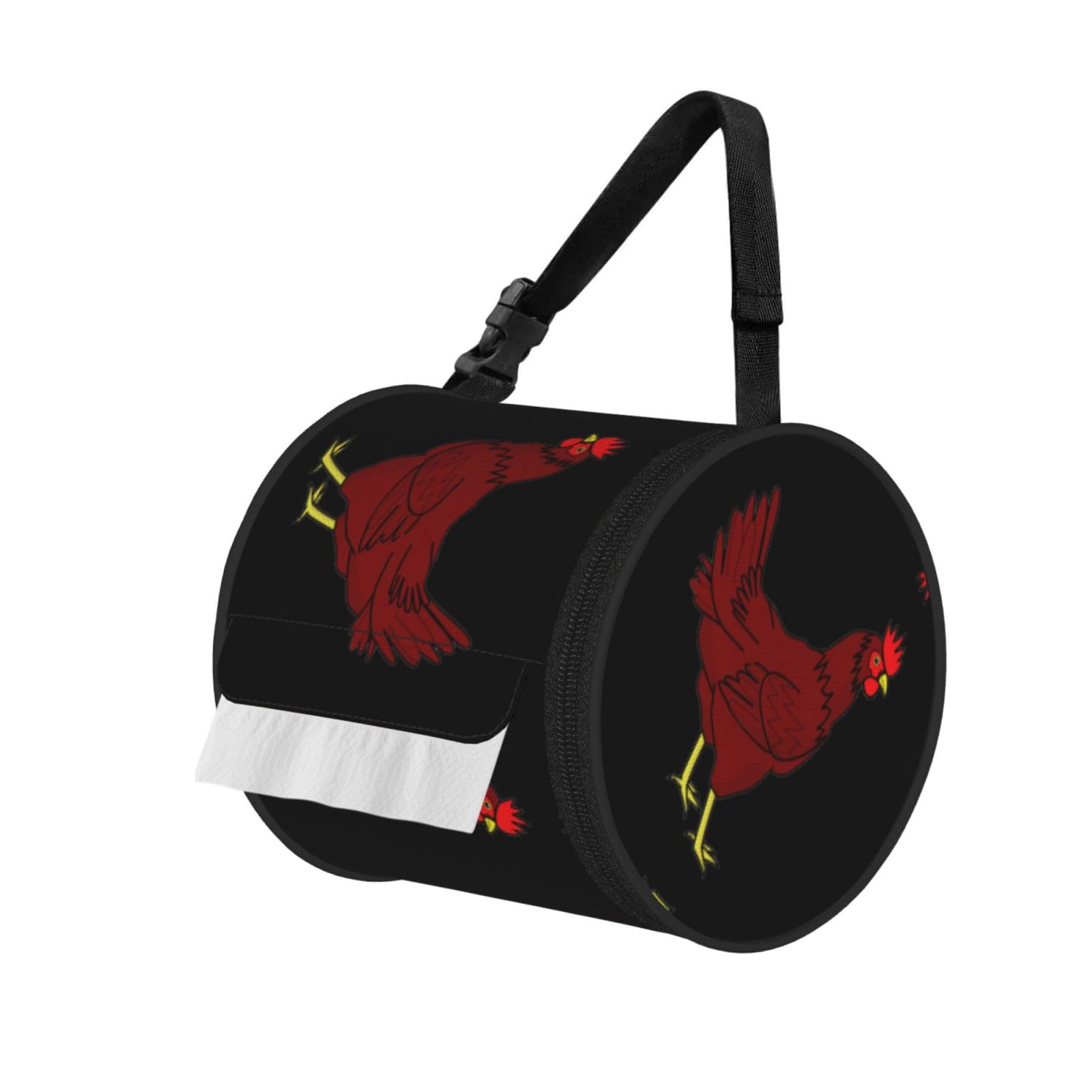 Red Chicken Printed Hanging Tissue Organizer, Smooth Zipper Oxford Cloth Roll Holder for RV Bathroom Desk