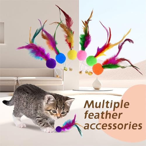 Image of Sunkizzrs Cat Toys - Interactive Toy Set with Retractable Teaser Wands and Feather Toys - Activity Toys to Exercise Cats and Kittens (Only 6 Feather Balls Replace Heads)