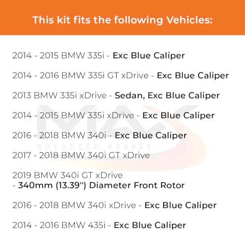Image of Max Advanced Brakes Front & Rear Brake Kit Compatible With 2014 2015 BMW 335i 340i 435i 440i GT xDrive Gran Coupe Replacement Premium OE Disc Brake Rotors and Ceramic Brake Pads