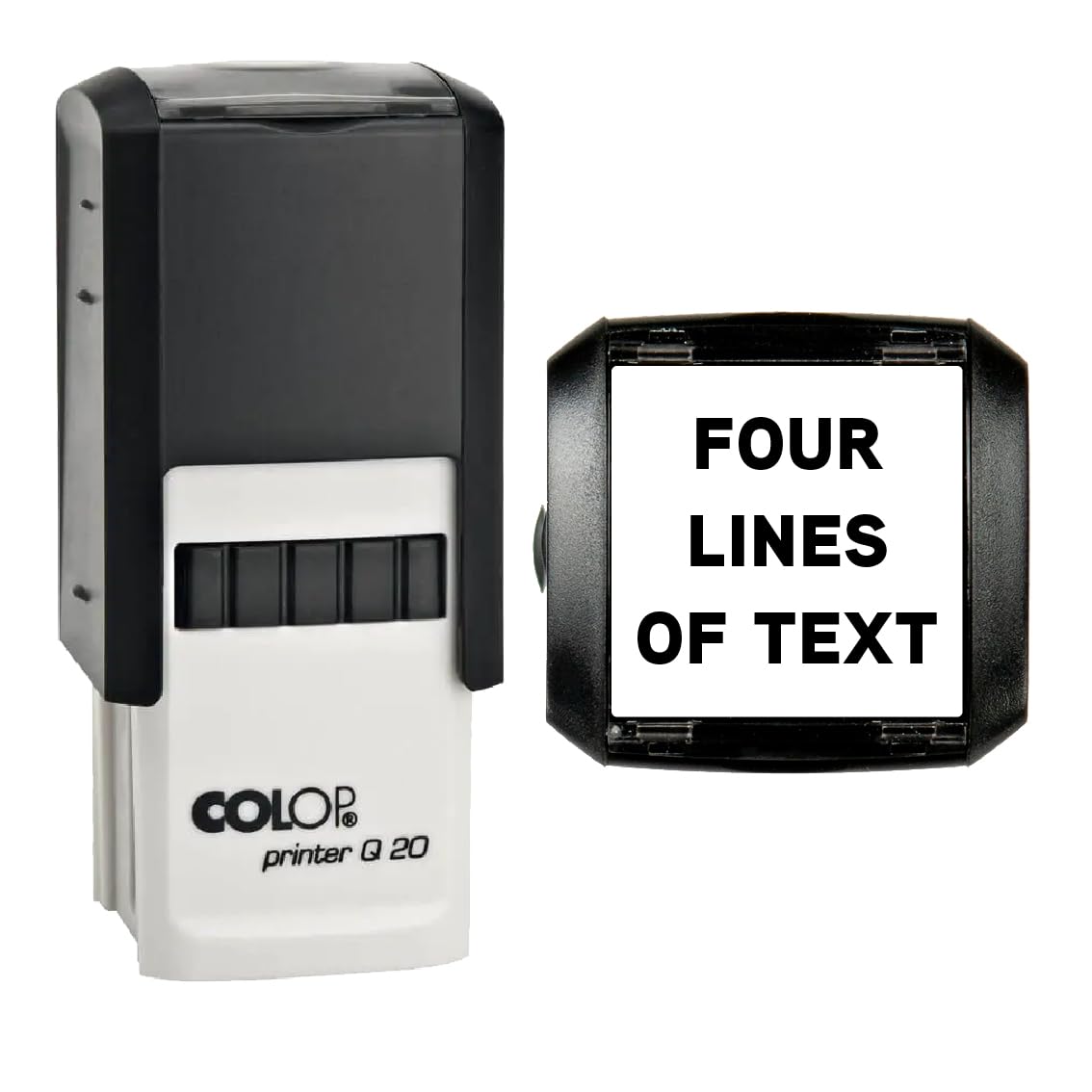20mm Square - Premium Personalised Custom Made Self-Inking Business Company Address Rubber Ink Stamp (Four Lines of Text)