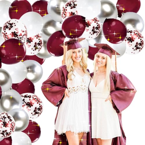 Image of Graduation Party Decorations Maroon /Maroon White Graduation Decorations Class of 2026 /Burgundy White Silver Balloons 60Pcs Burgundy Birthday Wedding (Pack of 3)
