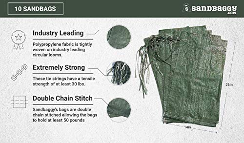 Sandbags For Flooding, Size: 14" X 26", Sandbag - Flood Water Barrier - Tent Sandbags - Store Bags By Sandbaggy (10 Bags) #TOP1