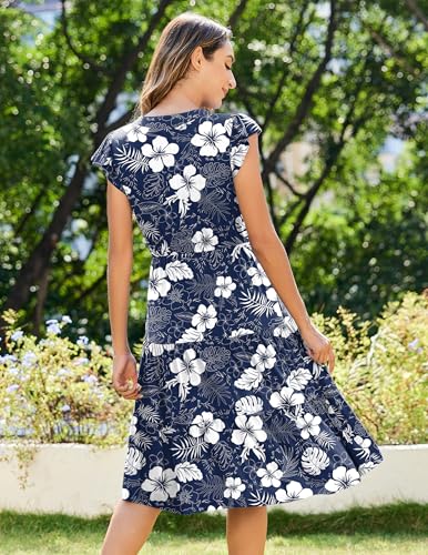 Image of ZEAGOO Womens Summer Casual Dresses Ruffle Sleeve V Neck Midi Dress Flowy Tiered Dress with Pockets Boho Sundresses