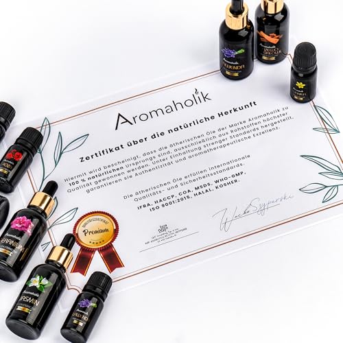 Aromaholik 12er Set Ätherische Öle BIO 100% naturrein – Aromatherapie & Wellness – Essential Oil Set 12 × 10ml, zertifiziertes Öl aus Indien