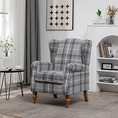 Chusstang Retro Wingback Tartan Armchair Cover