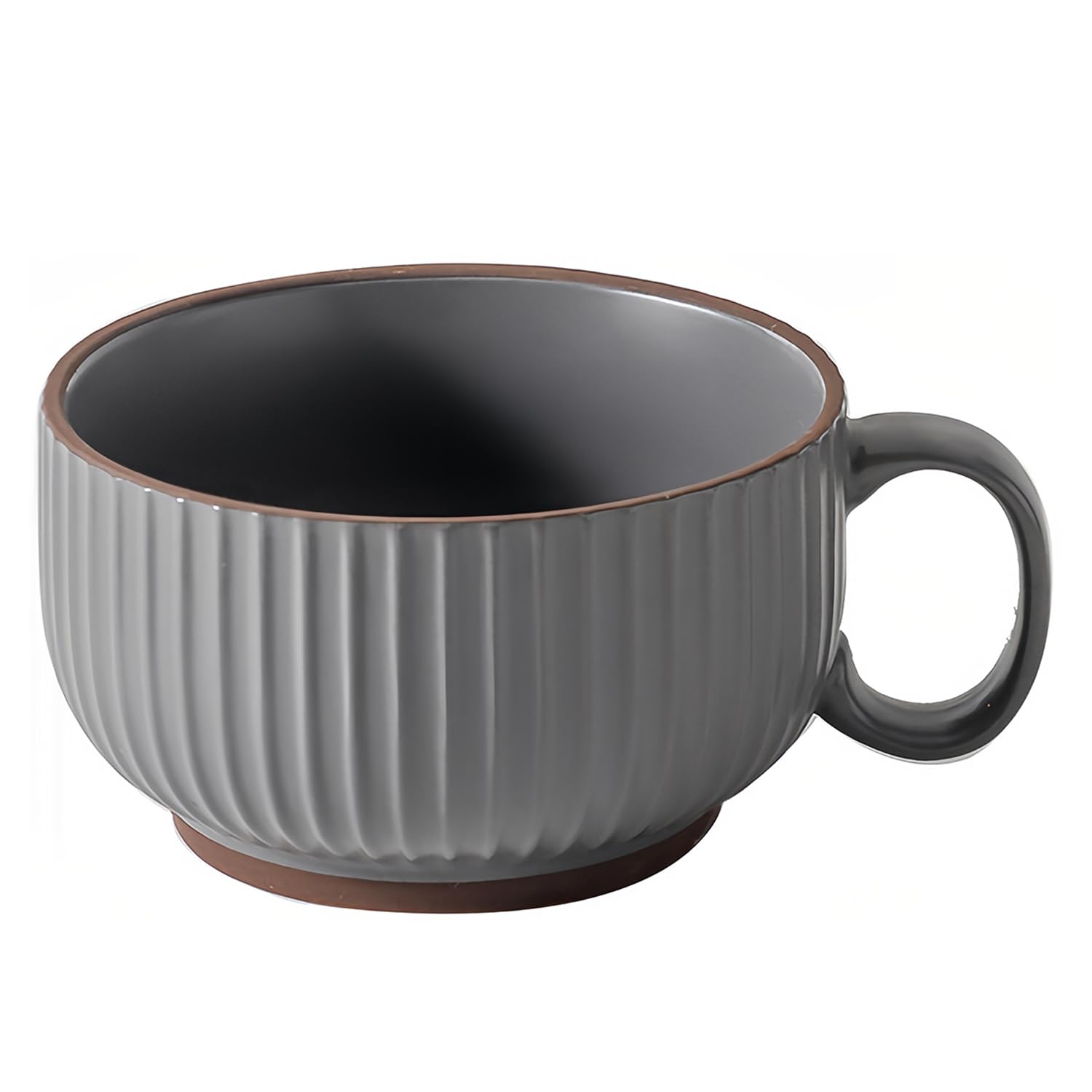 Taza de sopa con tapa, 450 ml, tazón de sopa para microondas, taza de sopa de cerámica pequeña (gris)