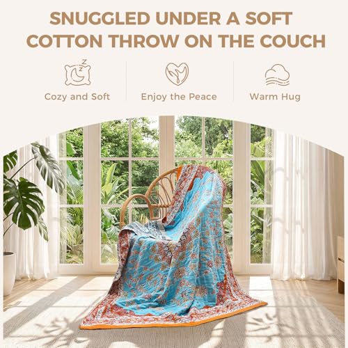 Image of LUTBM Boho Throw Blanket for Bed 60 inchx80 inch, All Season Cotton Couch Blankets