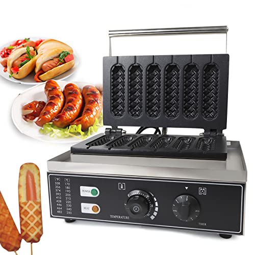 Commercial Electric Waffle Maker, 110V 1500W Commercial Electric Hot Dog Machine 6Pc Waffle Maker Non-stick Stick Baker for Homes, Cafes, Food Stores, and Restaurants
