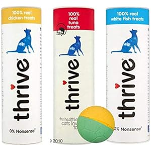 Real Cat Treats – Pack of 3 (Tuna and Chicken and White Fish) and free toy ball