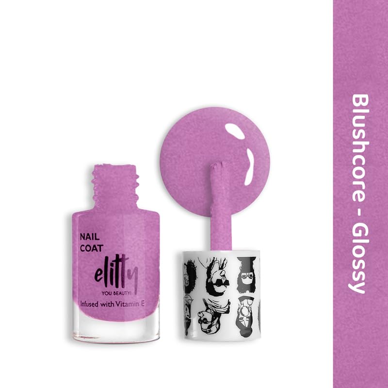 Image of Elitty Nail Polish For Women, Long Lasting Nail Coats, 12 Toxin Free, Infused with Witch Hazel, Vit E, Vegan & Cruelty Free, Shimmer - Blushcore (Lilac), 6 ML