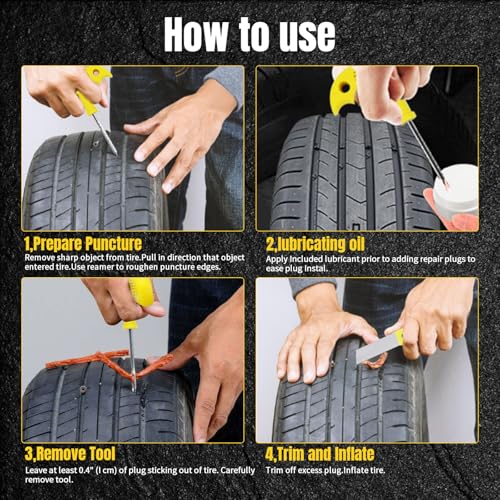 Tire Repair Kit, 33Pcs Heavy Duty Tire Plug Kit,Universal Tire Repair Tools to Fix Punctures and Plug Flats Patch Kit for Cars, Motorcycles, Atvs, Tractors, Etc - Image 5