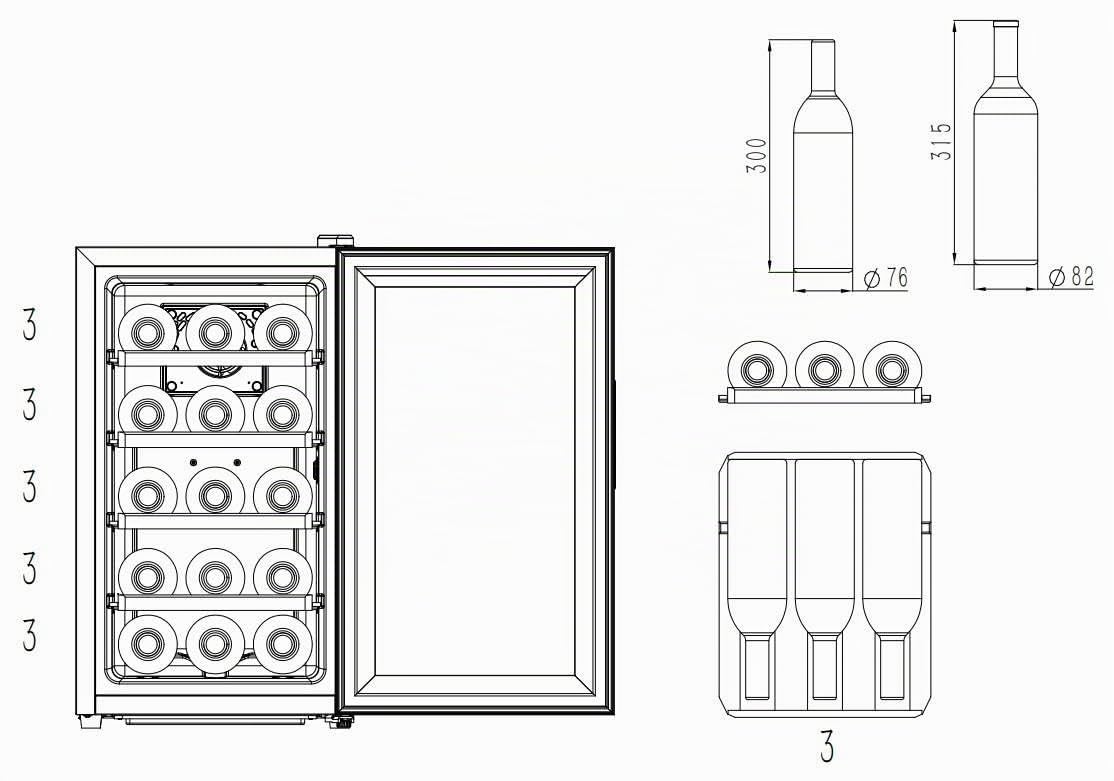 Cavin Cantinetta vino termoelettrica a libera installazione, Northern Collection 15 Black, cantinetta vino nera, 15 bottiglie, porta con protezione UV, quattro ripiani in legno