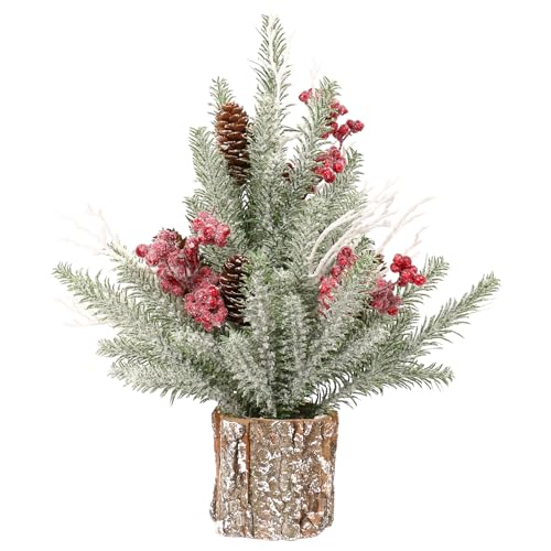 Super Holiday Small Christmas Tree Artificial Red Berry Mini Little Tabletop Christmas Tree Decorations for Home Holiday Indoor Party Xmas Winter Decor