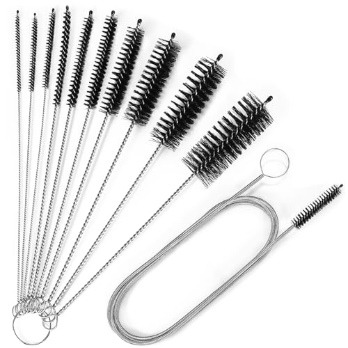 Image of Ixiaoyoo 11 Pcs Cleaning Brushes Set, 8 Inch + 60 Inch Cleaner Brushes | Black Nylon Brushes Kit for Bottles, Tumbler, Sippy Cups, Pet Waterers, Drinking Straws, Pipes, Sink Drain, Fish Tank, Hose