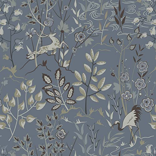 Timeet Dark Blue Floral Peel And Stick Wallpaper Vintage Floral Contact Paper 15.4"X393" Self Adhesive Removable Wallpaper For Bedroom Living Room Wall Covering #TOP22
