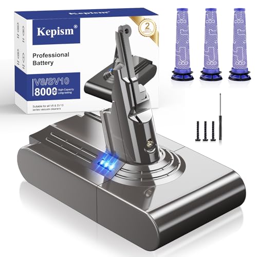 Upgraded 8000mAh Designed for Dyson V8 Battery Replacement, 21.6V V8 Animal Battery Replacement Compatible for Dyson SV10 V8' Absolute Motorhead Fluffy Carbon Fiber Cordless Vacuum Cleaner (Grey)