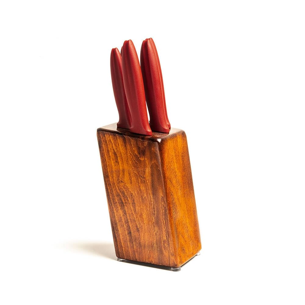 Pirge Set di coltelli da cucina Pure Line con ceppo, 6 pezzi in acciaio inossidabile - Set di coltelli con ceppo in legno di carpino - Acciaio inossidabile tedesco ad alto tenore di carbonio 54 HRC