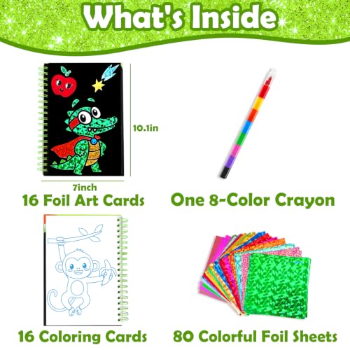 Image of FUNNYB&G Foil Art Craft Kit for Kids 4-10 Years Old: Mess-Free & No-Glue, Create 16 Sparkly Animal World Pictures - Perfect Travel Toy & Birthday Gift for Kids (Animal World)