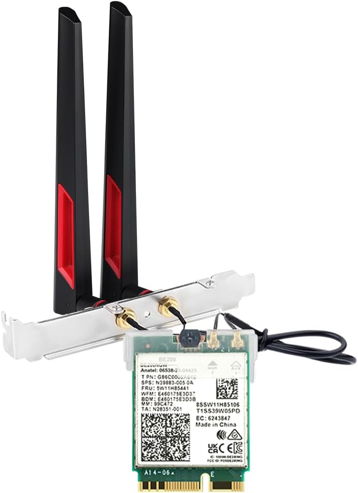 WiFi 7 Card for Desktop PC, BE200 Tri-Band 6GHz up to 8774Mbps, BT 5.4, Includes 10DBi High-Gain Gaming Antennas, for Intel Motherboards Windows 10/11 (No AMD Support)