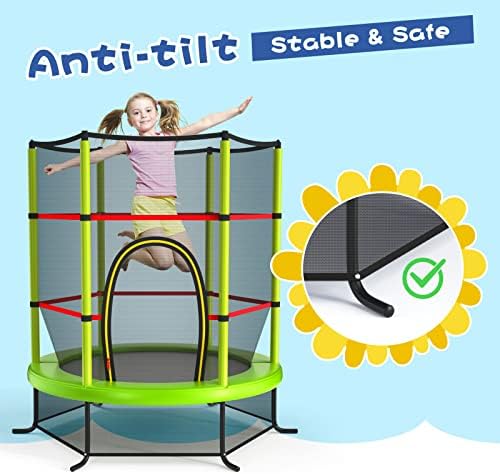 Giantex 55" Kids Trampoline with Safety Enclosure Net, Toddler Trampoline w/Heavy-Duty Steel Frame & Seamless Jump Mat, Outdoor Indoor Mini Trampolines for Kids, Green 5 51US5K8SQuL. AC