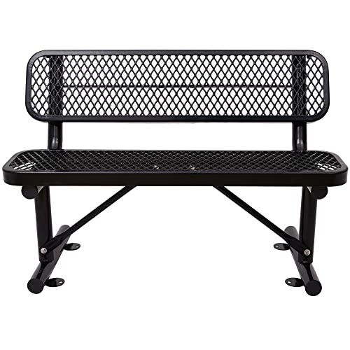 Banco de parque de metal de 4 pies para uso en exteriores, respaldo y diseño portátil, asiento de malla expandida para jardín, patio, césped, terraza, porche, color negro