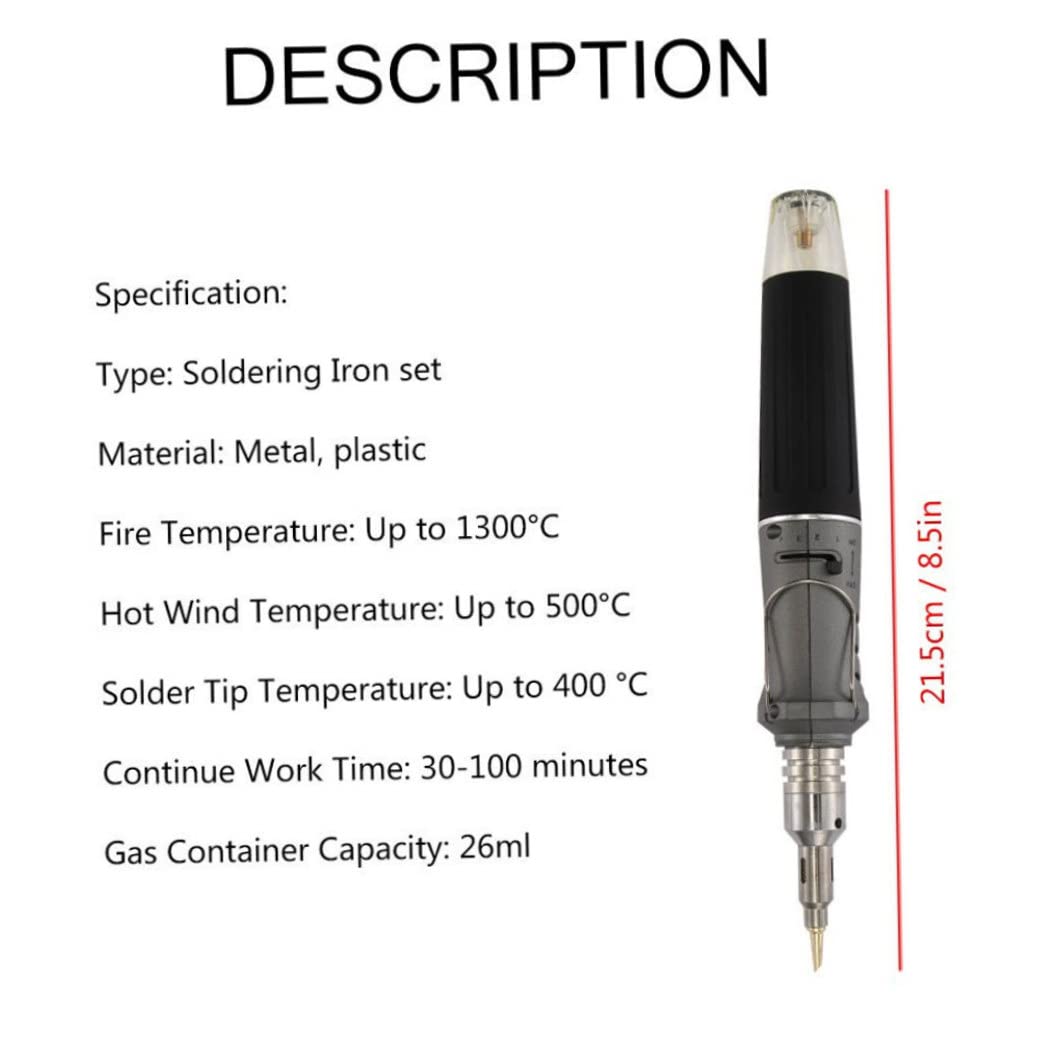 Kit Saldatore Set Saldatore A Gas Kit Saldatura 10 in 1 Accensione Automatica Portatile A Forma Di Penna Grigio.