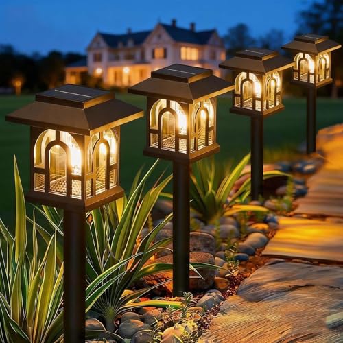 BUCASA Solar Lights Outdoor Garden, 6 Pack Garden Lights Solar Powered Waterproof with Warm White Light, Retro Solar Garden Ornaments Outdoor Path Lights for Landscape, Patio, Yard, Pathway