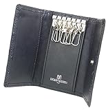 [ルチアーノ バレンチノ] メンズ キーケース ブランド 牛革 シンプル 鍵 軽量 コンパクト (黒, オーストリッチ型押し)